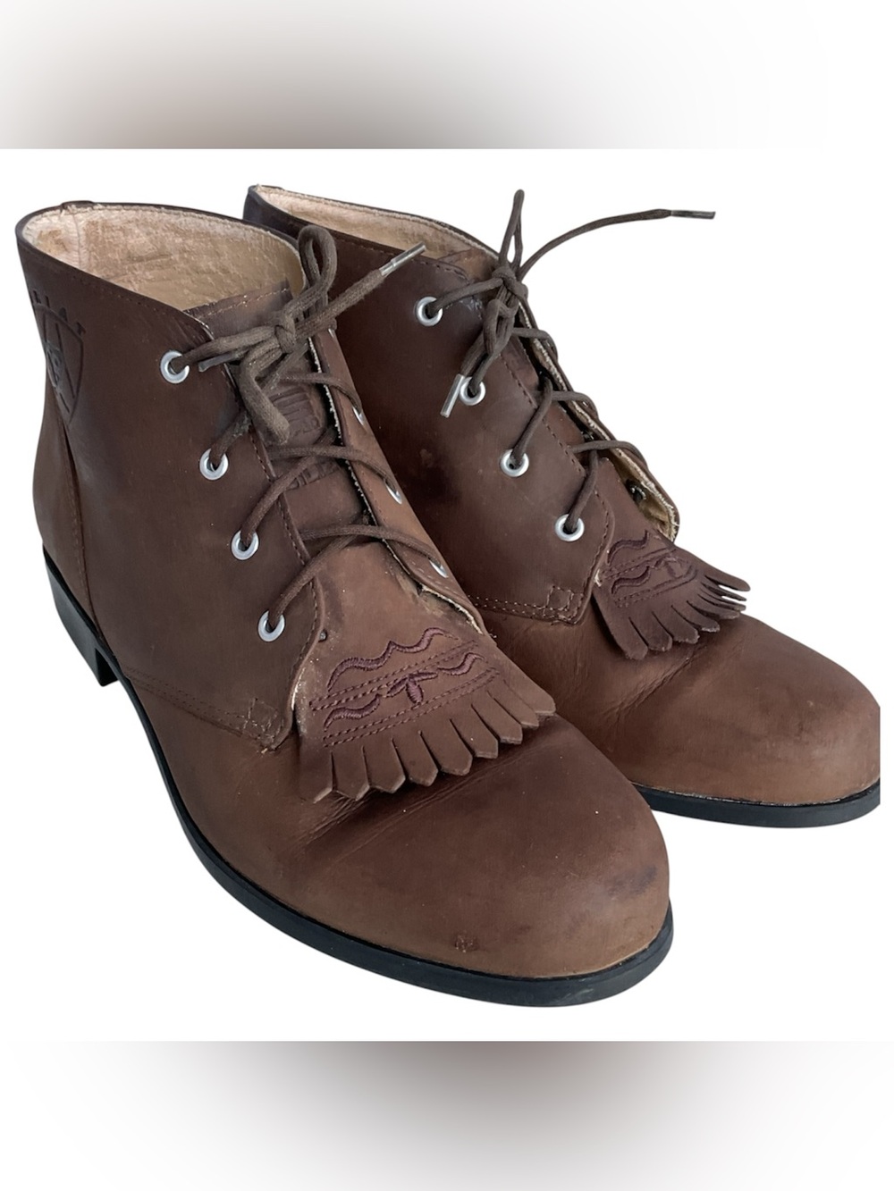 Ariat Brown Leather Western Paddock Kiltie Lace-Up Ankle Boots Women's Size 7.5